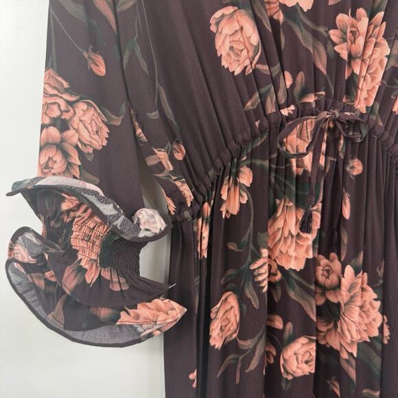 Johanna Ortiz X H&M NWOT Brown Floral Dress Small Hi Low Maxi Ruffle Tiered - Picture 6 of 16